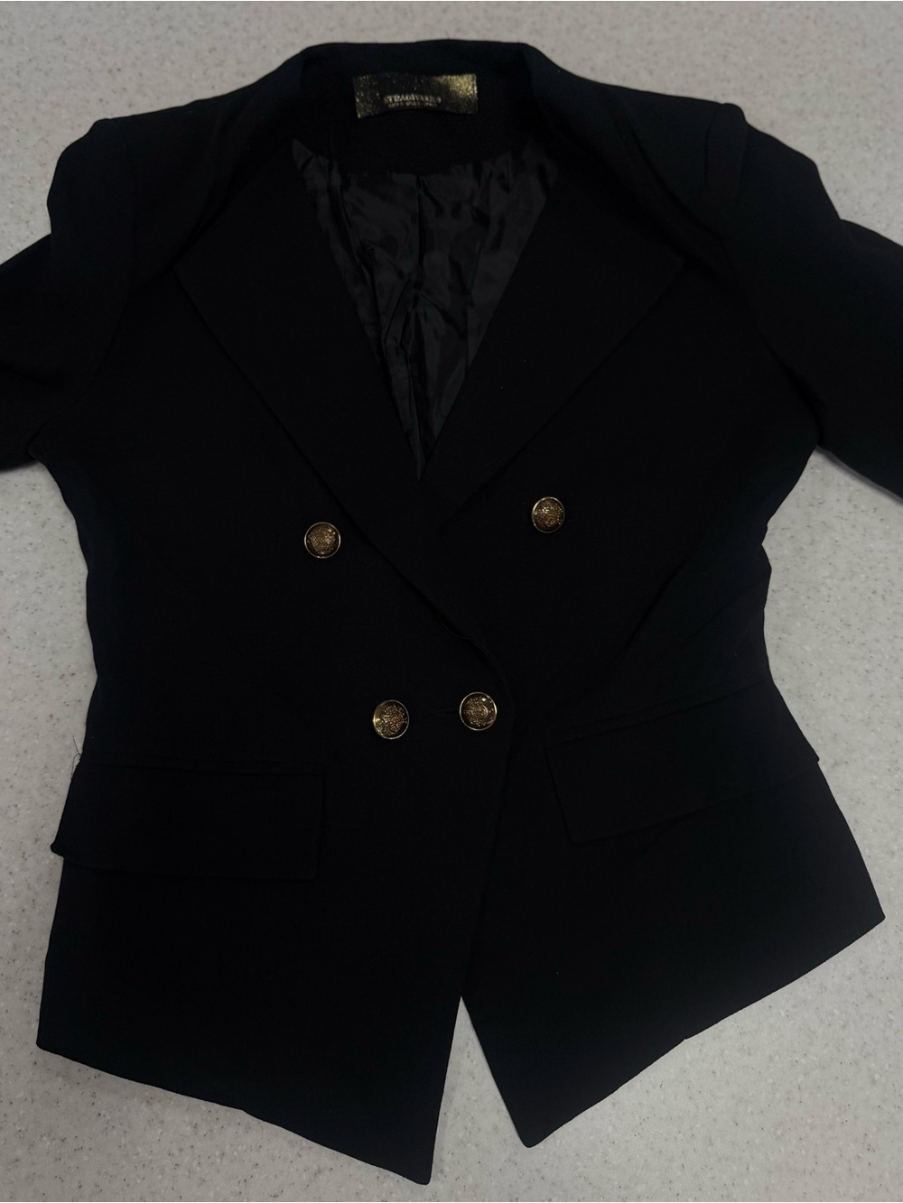 stradivarius Black Double-Breasted Blazer with Gold Buttons